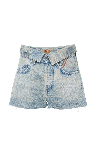 Shop Jean Atelier Foldover Denim Shorts In Light Wash