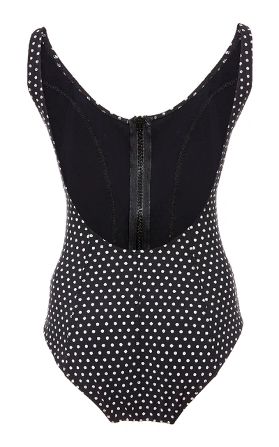 Shop Lisa Marie Fernandez Jasmine Front Zip Bonded Maillot One-piece Swimsuit In Black/white