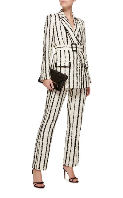 Shop Bouguessa Striped Tweed Pants In Black/white