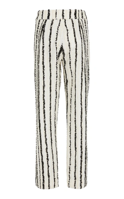 Shop Bouguessa Striped Tweed Pants In Black/white