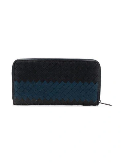 Shop Bottega Veneta Woven Zip Around Wallet In Black