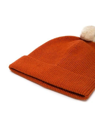 Shop Universal Works Ribbed Pom Pom Beanie In Orange