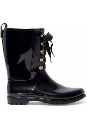 black lace up rain boots