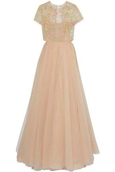 Shop Valentino Woman Bead-embellished Pleated Tulle Gown Blush