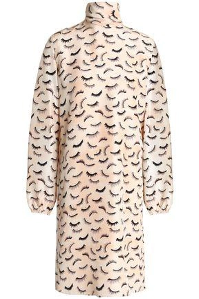 Shop Nina Ricci Woman Printed Silk Crepe De Chine Turtleneck Dress Blush