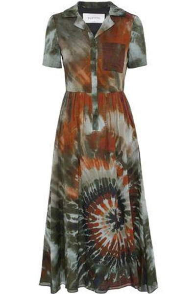 Shop Valentino Tie-dyed Cotton-voile Midi Shirt Dress In Multicolor