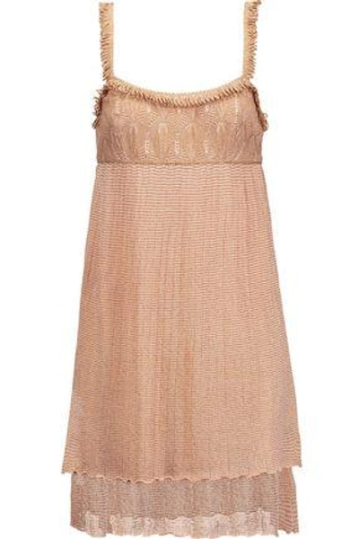 Shop Missoni Woman Fringed Metallic Crochet-knit Mini Dress Blush