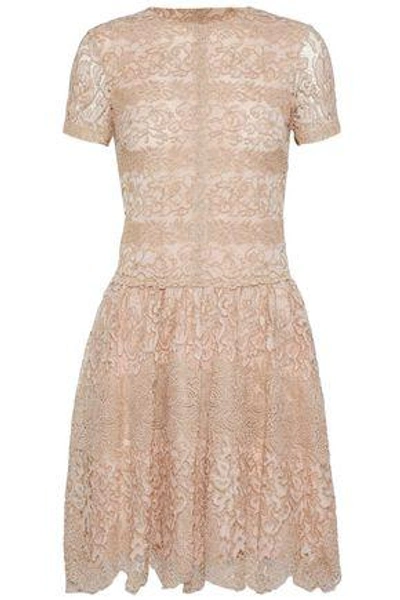 Shop Valentino Metallic Cotton-blend Corded Lace Mini Dress In Blush