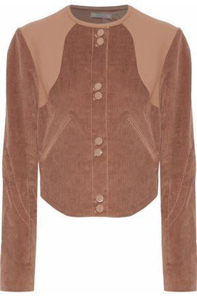 Shop Nina Ricci Woman Leather-paneled Cotton-blend Corduroy Jacket Light Brown