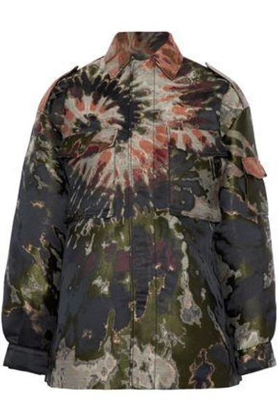 Shop Valentino Woman Metallic Jacquard Jacket Army Green