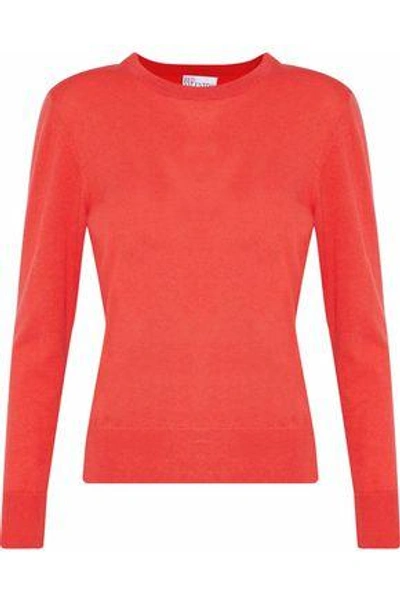 Shop Red Valentino Redvalentino Woman Embroidered Cashmere And Silk-blend Sweater Tomato Red