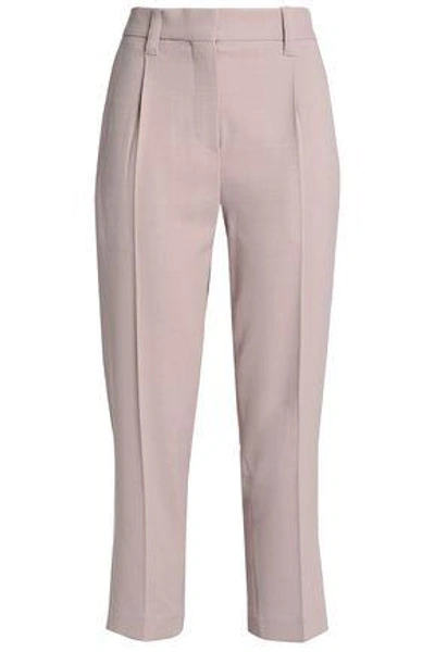Shop Brunello Cucinelli Woman Cropped Wool-blend Twill Straight-leg Pants Blush