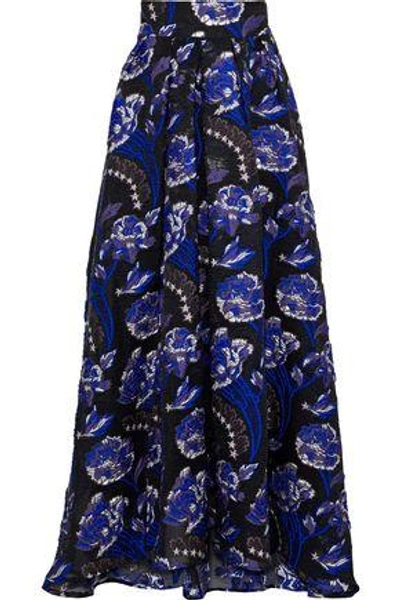 Shop Temperley London Woman Flared Metallic Brocade Maxi Skirt Black