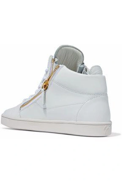 Shop Giuseppe Zanotti Woman Embellished Leather High-top Sneakers White