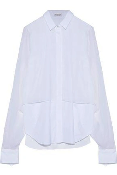 Shop Brunello Cucinelli Layered Silk-chiffon And Cotton-blend Poplin Shirt In White