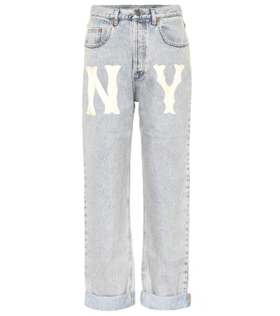 NY Yankees直筒牛仔裤