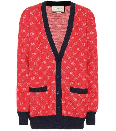 Shop Gucci Gg Wool And Alpaca Cardigan In Red