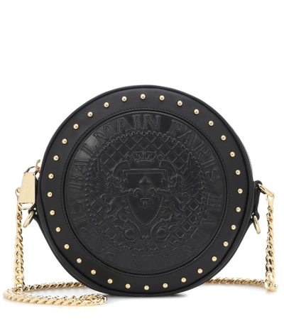 Shop Balmain Disco Leather Shoulder Bag In Black