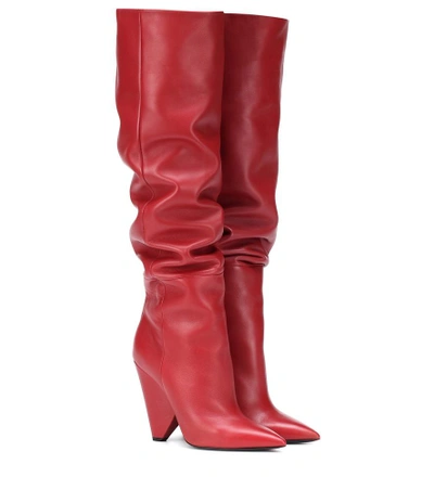 Shop Saint Laurent Niki 105 Leather Boots In Red