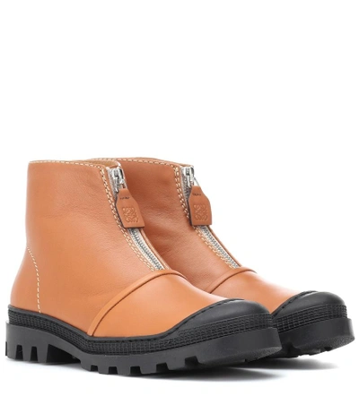 Shop Loewe Leather Ankle Boots In Brown