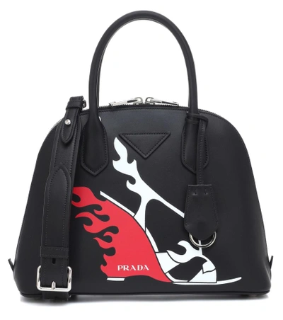 Shop Prada Printed Leather Shoulder Bag In Black