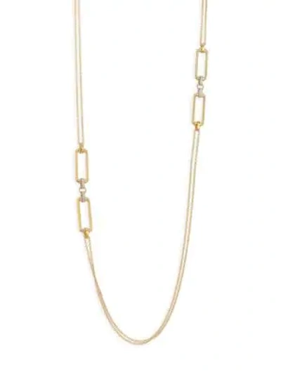 Shop Roberto Coin 18k Yellow Gold & Diamond Oblong Link Chain Necklace