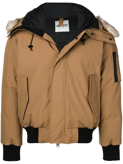 Shop Kenzo Zipped Padded Jacket In Brown