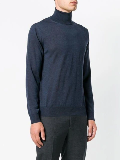 Shop Canali Turtle-neck Fitted Sweater In Blue