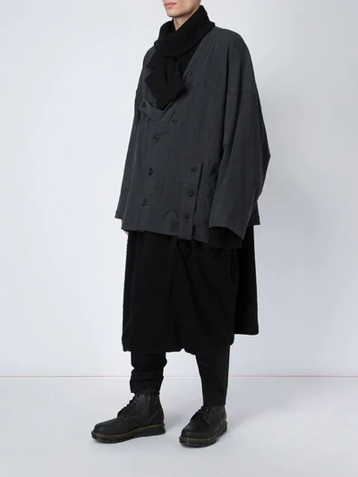 Shop Yohji Yamamoto Oversized Layered Coat - Black