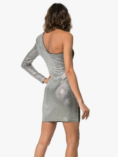 Shop Balmain Asymmetrical Rhinestone Lightning Bolt Print Dress In Metallic
