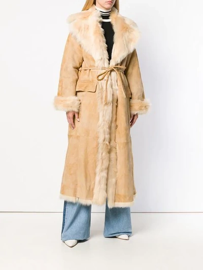 Shop Ermanno Scervino Long Fur Coat - Neutrals