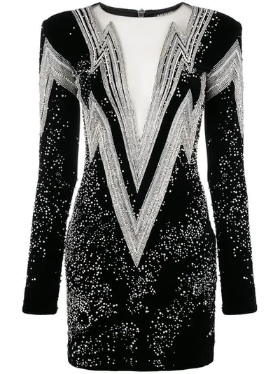 Shop Balmain Embellished Chevron Short Dress