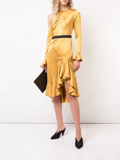 Shop Three Floor Asymmetric Frill Dress In Yellow