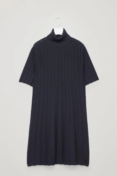 Shop Cos Scallop Pleated Knit Dress In Blue