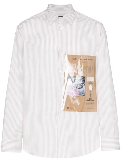 Shop Raf Simons Striped Plastic Pocket Shirt In White Brown