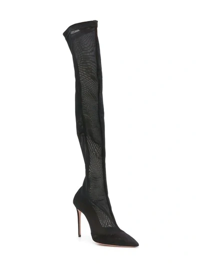 Shop Aquazzura Hot Stuff Mesh Boots In Black