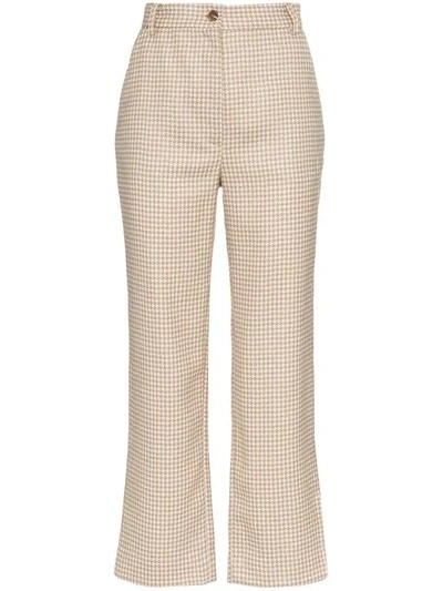 Shop Maryam Nassir Zadeh Willow Houndstooth Wool Trousers In Brown