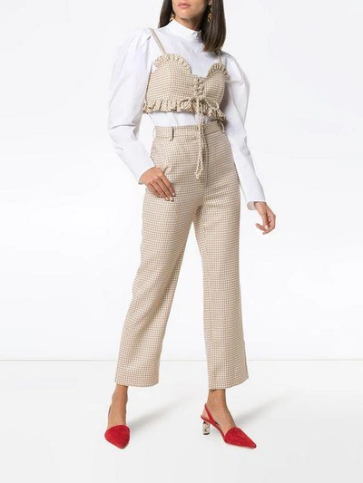 Shop Maryam Nassir Zadeh Willow Houndstooth Wool Trousers In Brown