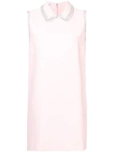 Shop Miu Miu Rhinestone Embellished Straight Dress In Pink