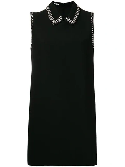 Shop Miu Miu Rhinestone Embellished Straight Dress - Black