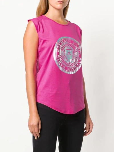 Shop Balmain Medallion Print Vest Top In C2030 Rose Flu