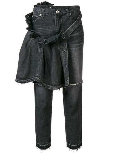 Shop Sacai Frayed Apron Detail Jeans - Black