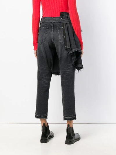 Shop Sacai Frayed Apron Detail Jeans - Black