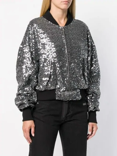 Shop Amen Sequined Bomber Jacket In Grey