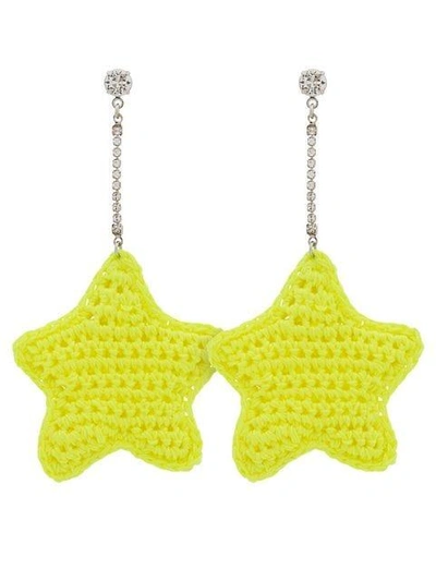 Shop Venessa Arizaga Neon Yellow Woven Star And Crystal Embellished Earrings