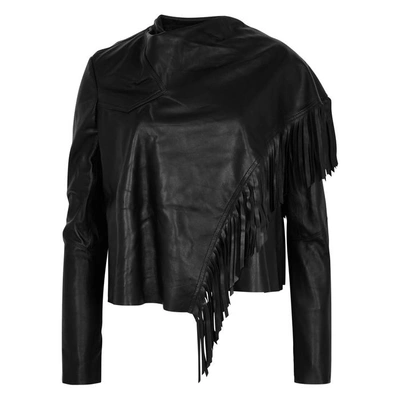 Shop Isabel Marant Nestor Black Fringed Leather Jacket