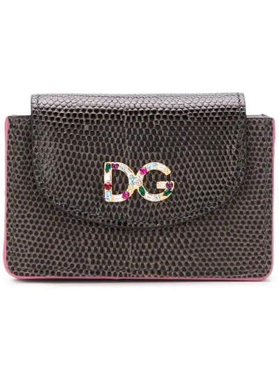 Shop Dolce & Gabbana Snake Embossed Flap Card Holder - Brown