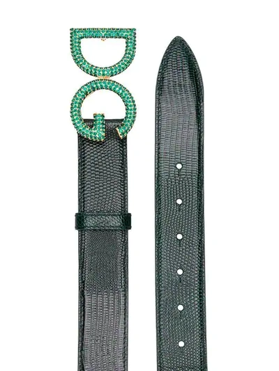 Shop Dolce & Gabbana Snake Embossed Crystal Logo Belt In Green