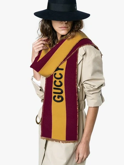 Shop Gucci Violet And Yellow Guccy Motif Scarf