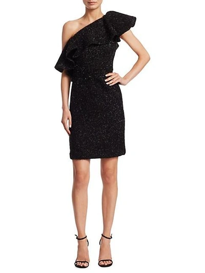 Shop Halston Heritage Metallic Knit One-shoulder Dress In Black